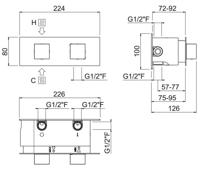 Встраиваемый гидропрогрессивный смеситель для душа CARIMALI ilQuadro ARCH-00018473 - Вид №2