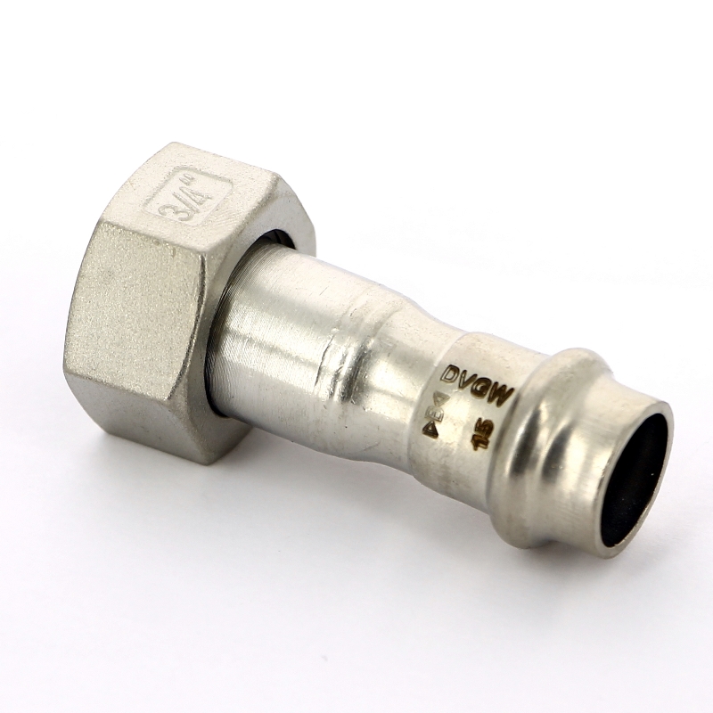 Муфта В-пресс IBP 15 x 3/4" с накидной гайкой и плоской прокладкой нерж.сталь PS43550150600 - Вид №1