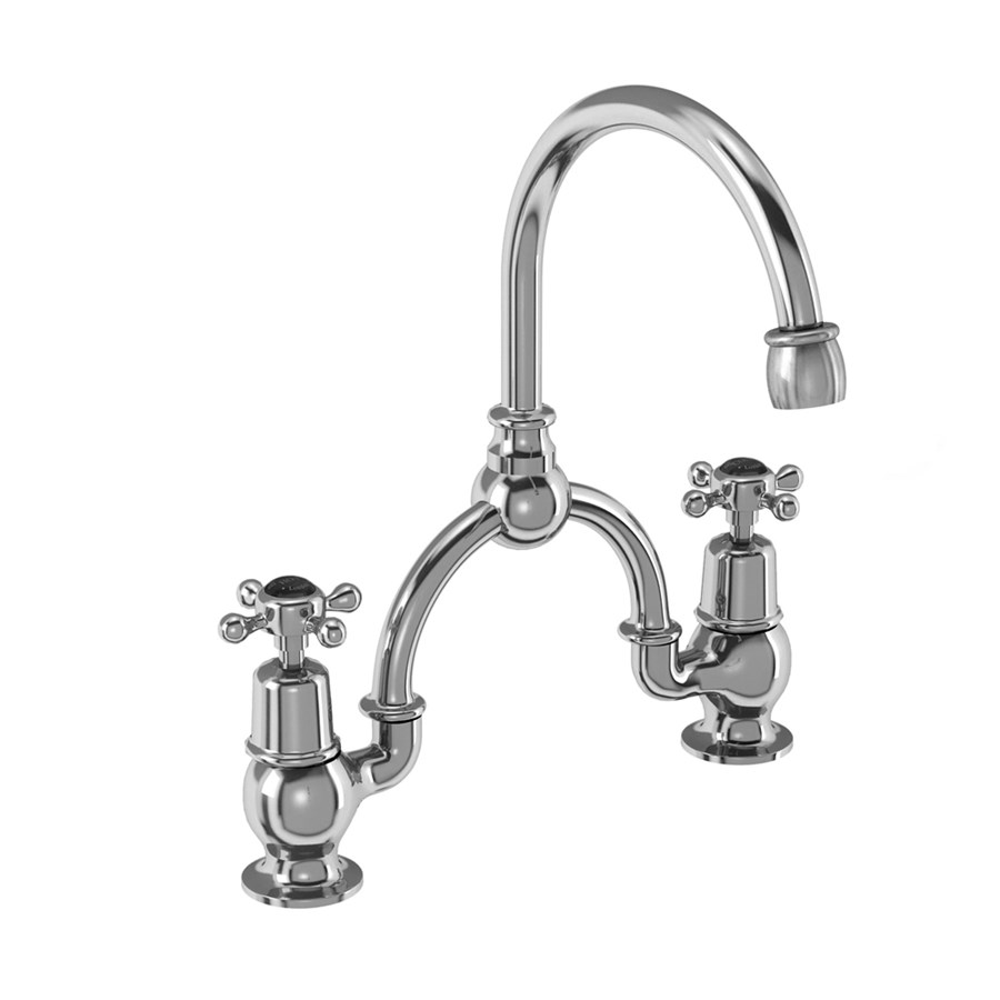 Burlington Арочный смеситель Claremont с 2 отверстиями и изогнутым изливом (центры 230 мм) Четверть оборота с акцентом Медичи CL28-QT MED  - Вид №2