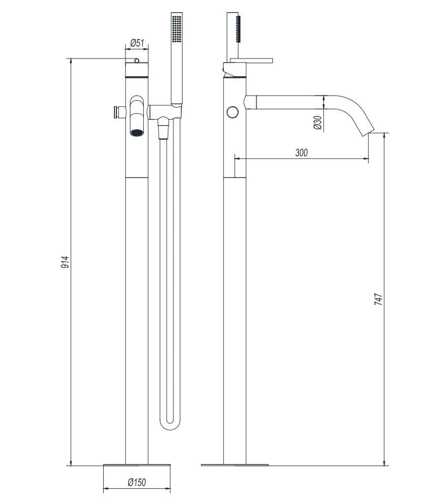 Смеситель для ванны с ручным душем CROSSWATER 3ONE6 ARCH-00111897 - Вид №2