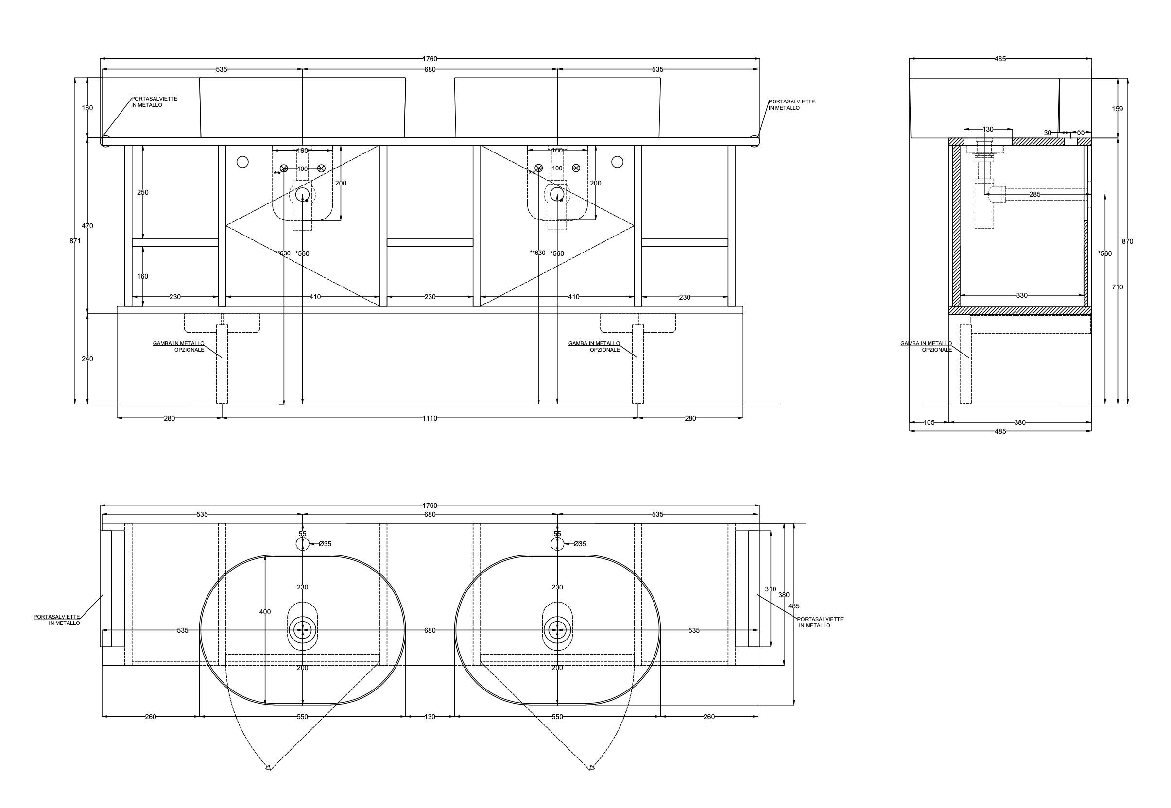 Fenix-NTM® двойная секционная раковина со встроенной раковиной Ceramica Cielo THEO 175 ARCH-00024011 - Вид №7