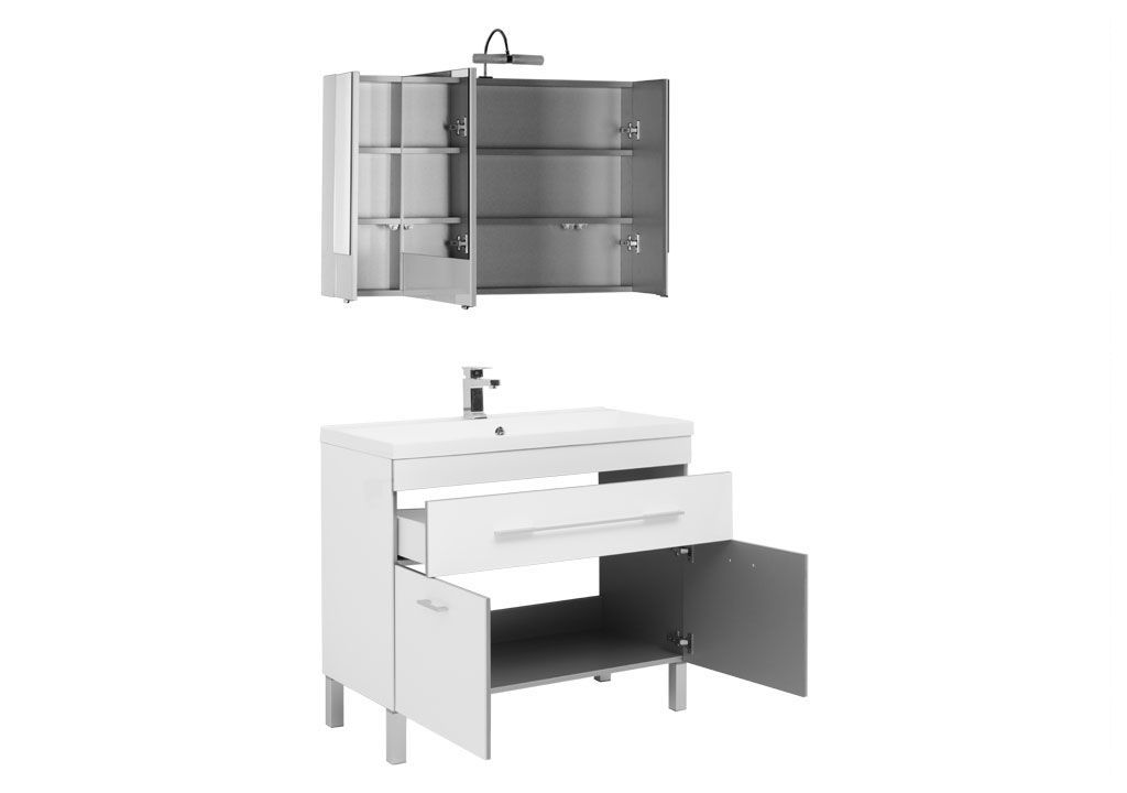 Мебель для ванной Aquanet Верона NEW 100 белый (напольный 1 ящик 2 дверцы) 00230320 - Вид №1
