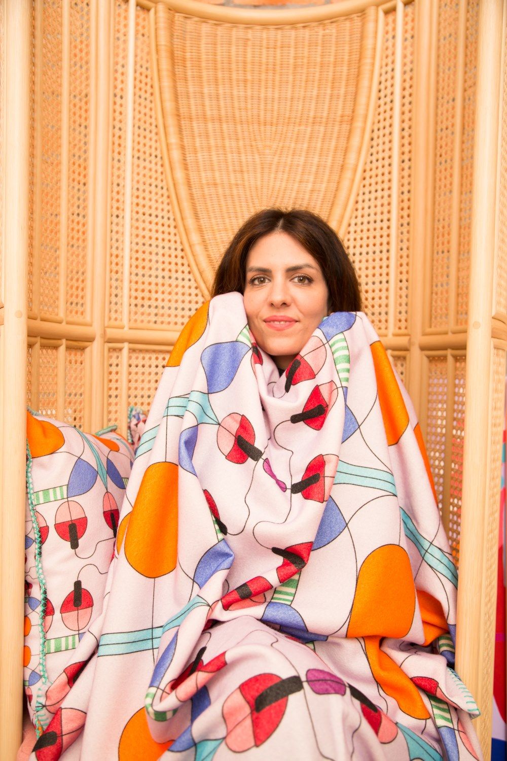 Многоцветный плед с графическим рисунком из мериносовой шерсти Lanerossi Колокольчик ARCH-00050486 - Вид №13