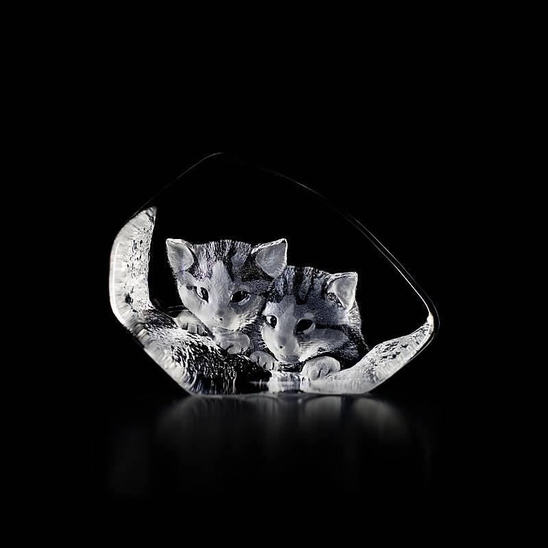 33730 Скульптура из прозрачного хрусталя "Котята", 125/90 мм. Maleras 