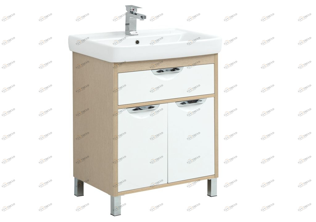 Тумба с раковиной Aquanet Гретта 70 New светлый дуб (1 ящик, 2 дверцы) 0023940200215663