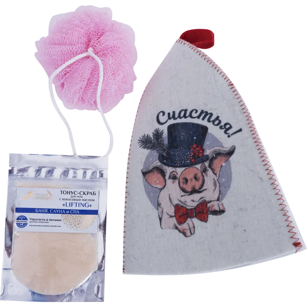 Набор для бани «Счастья!»21х30х21 см, цвет белый/розовый ГЛАВБАНЯ STLM-2079644 - Вид №1