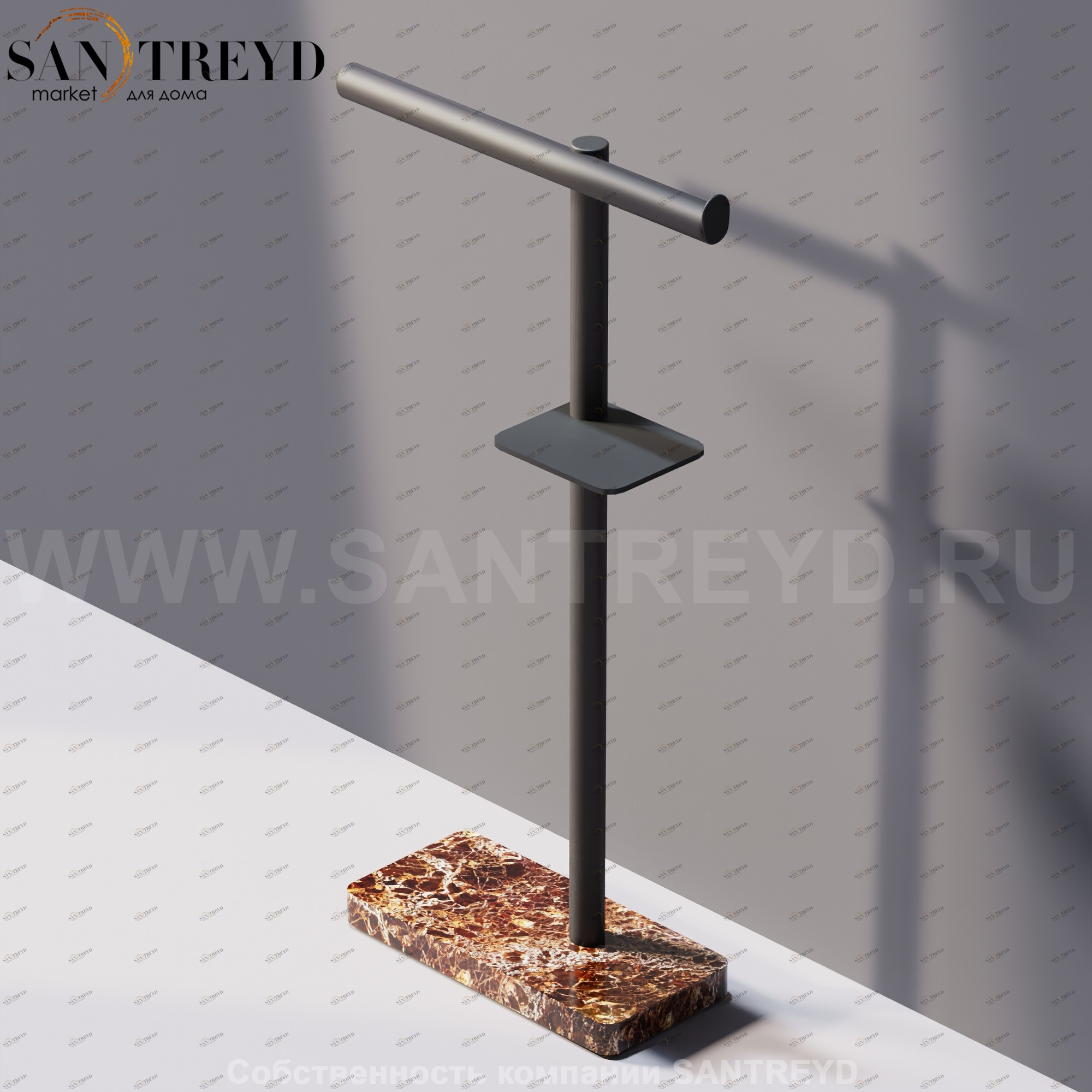 Agape DOT LINE Конструкция с функцией полотенцедержателя, держателя туалетной бумаги и мыльницы под темный дуб на подставке из коричневого мрамора ADTL0463.RWD ADTL0463RWD