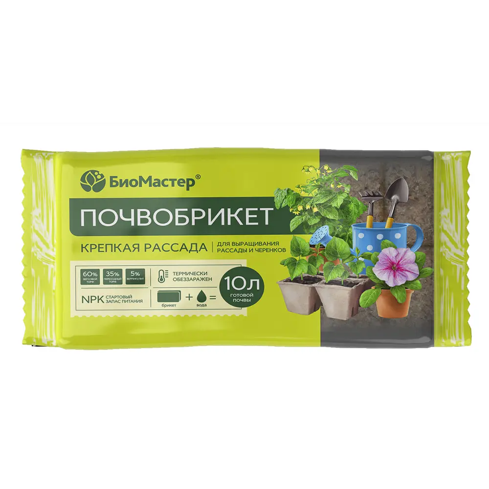 БИОМАСТЕР Почвобрикет «Крепкая рассада» — готовый грунт для овощей и цветов 82499792 STLM-0028796