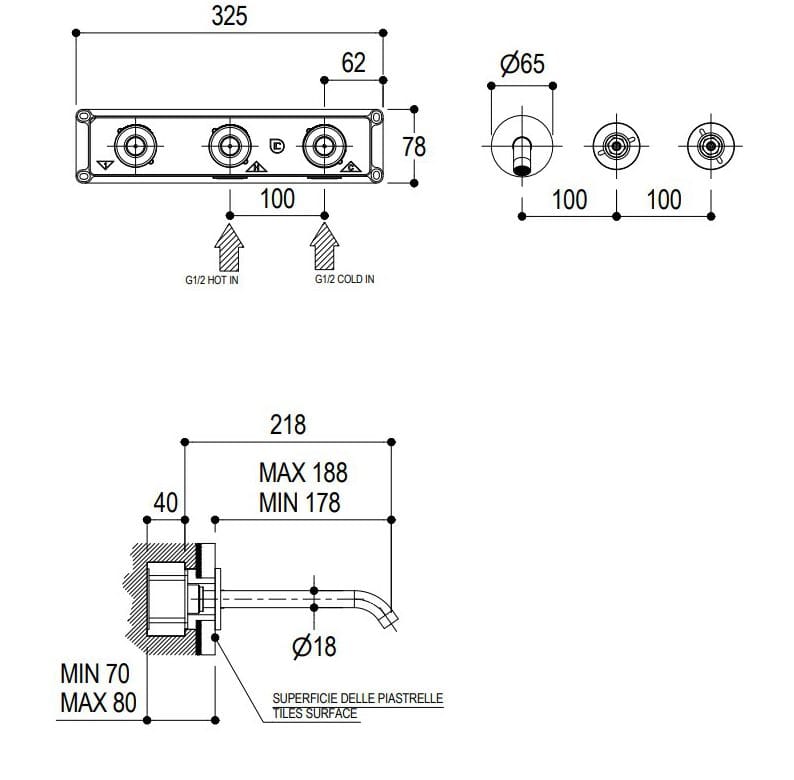 Настенный смеситель для раковины Ritmonio диаметр 35 отпечатков пальцев ARCH-00150689 - Вид №2