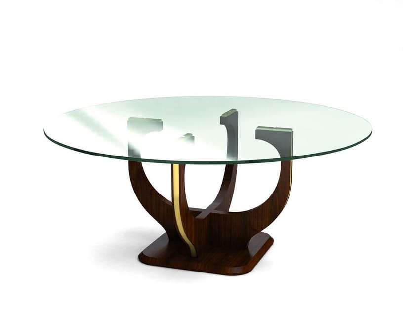 Круглый стол из дерева и стекла со скульптурной основой Hurtado Evolution ARCH-00120870