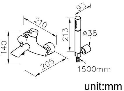 JUSTIME Смеситель для ванны настенный однорычажный с ручным душем Tai chi 6780-94-81cp - Вид №2