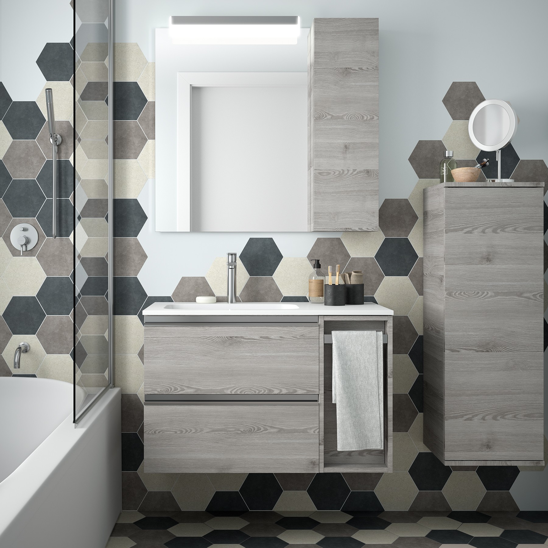 24736 SALGAR Модуль АЛЬЯНС 1000 двусторонний 1 дверный BAY PINE 352 x 1000 x 352 мм Лавровая сосна  - Вид №1