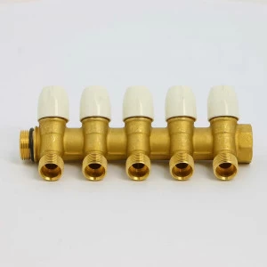 Коллектор НВ 3/4" с вентилями с утолщенными стенками TIEMME 5 выходов 1/2"Н 36мм