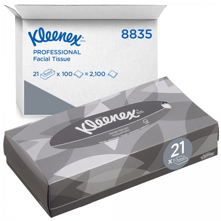 8835 Kimberly Clark Салфетки косметические для лица Kimberly Clark Professional Kleenex 8835 К1 22х19 2-слойные 21 пачка по 100 листов белый 