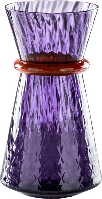 10640945 VENINI Ваза Venini "Тиара" 32х18см (Франческо Луккезе), 2018г (индиго, оранжевый декор) Стекло 