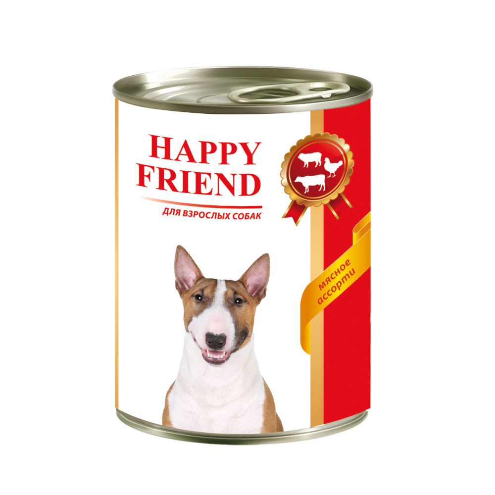 ПР0056088 Корм для собак мясное ассорти банка 410г HAPPY FRIEND 