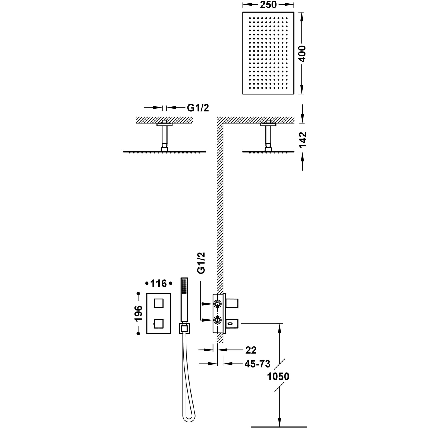 Комплект 2-ходовых скрытых термостатических кранов Therm-box Therm-box для душевых кабин-20225053AC TRES Thermostatic - Вид №1