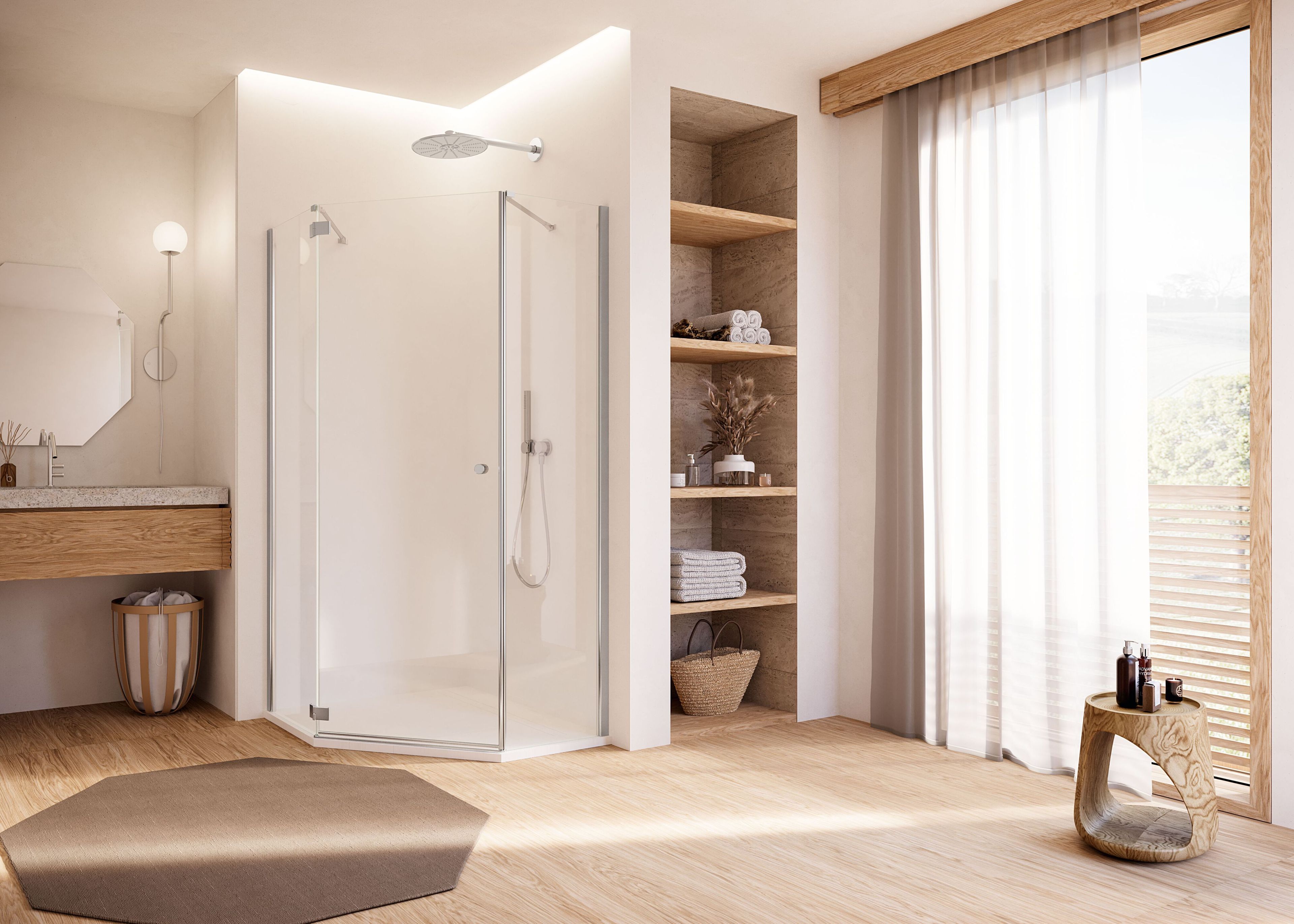 Угловая душевая кабина из хрусталя с распашной дверью DUKA Multi-S 4000 NEW ARCH-00032291 - Вид №1