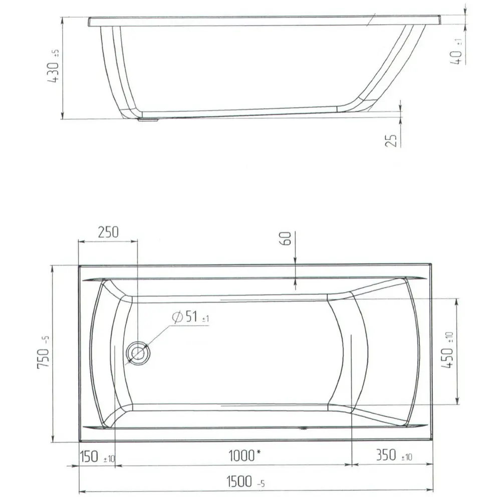 Ванна 100Acryl Ницца акриловая 150x75 см каркас в комплекте STLM-2192640 - Вид №11