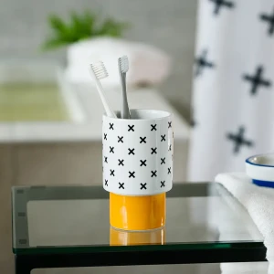 Стакан для зубных щёток Moroshka Memphis керамика цвет белый/жёлтый/чёрный