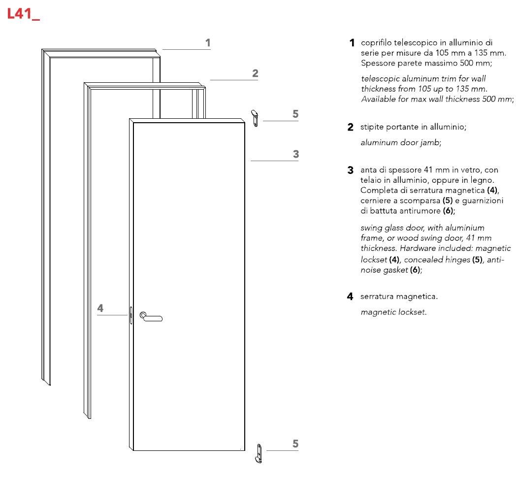 Алюминиевая и стеклянная распашная дверь с выдвижными петлями Lualdi двери ARCH-00112123 - Вид №16