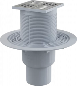 Сливной трап 105×105/50/75 мм прямой сток, решетка из нержавеющей стали, гидрозатвор комбинированный SMART