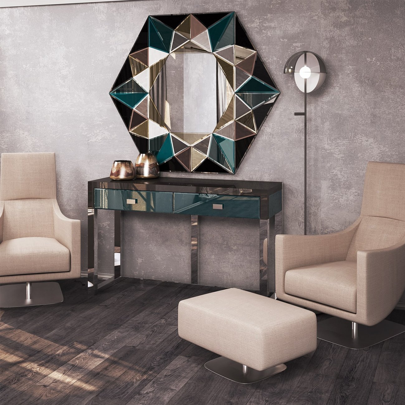 Консоль зеркальная с ящиками синяя 91х49 см "Сэмпл" GRAUM  304041 Зеркальный;синий  - Вид №6