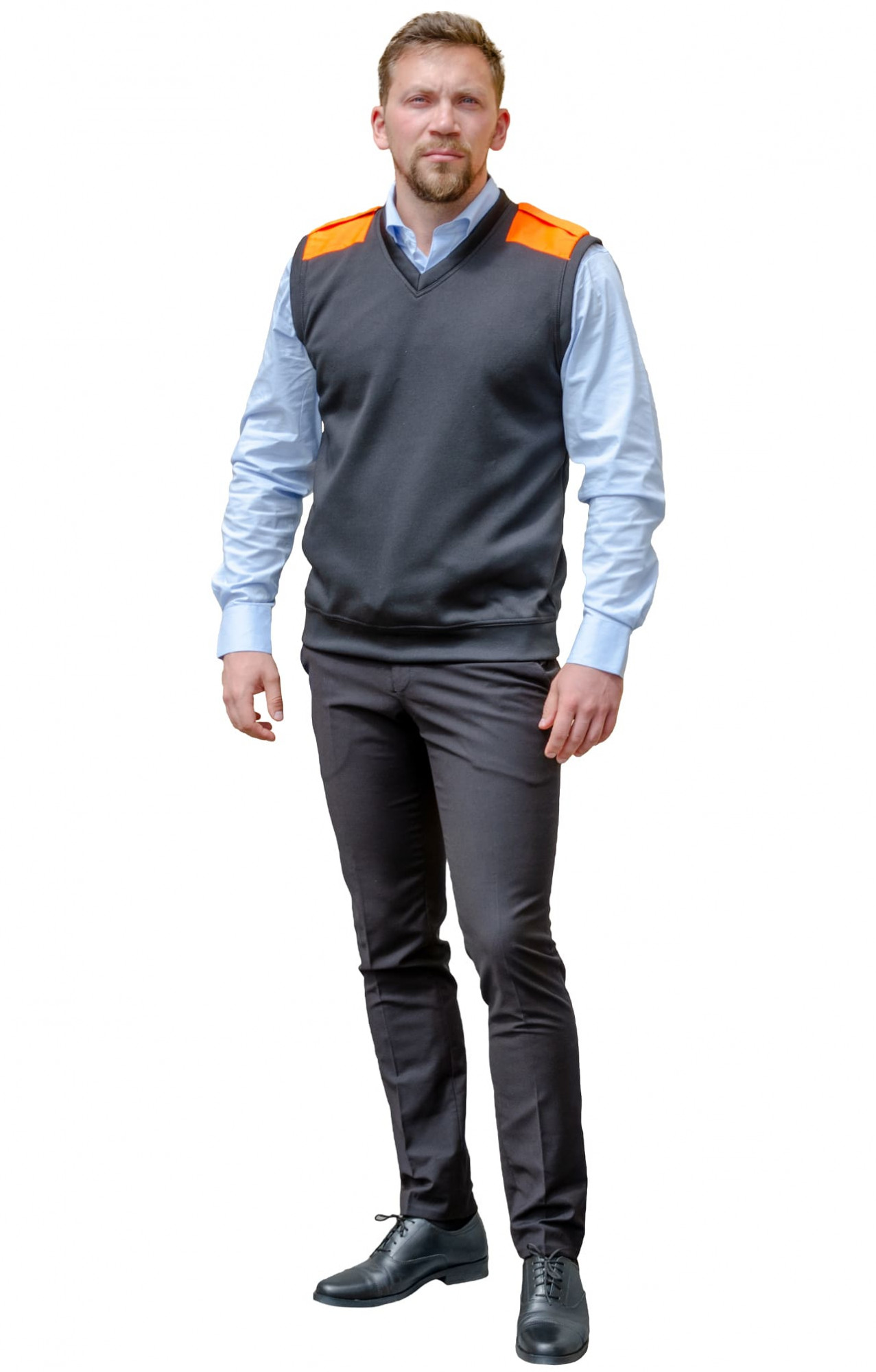 67747 Жилет "ОМЕГА" цвет черный с оранжевым  Одежда для охранных структур  размер 48-50 Спецодежда 