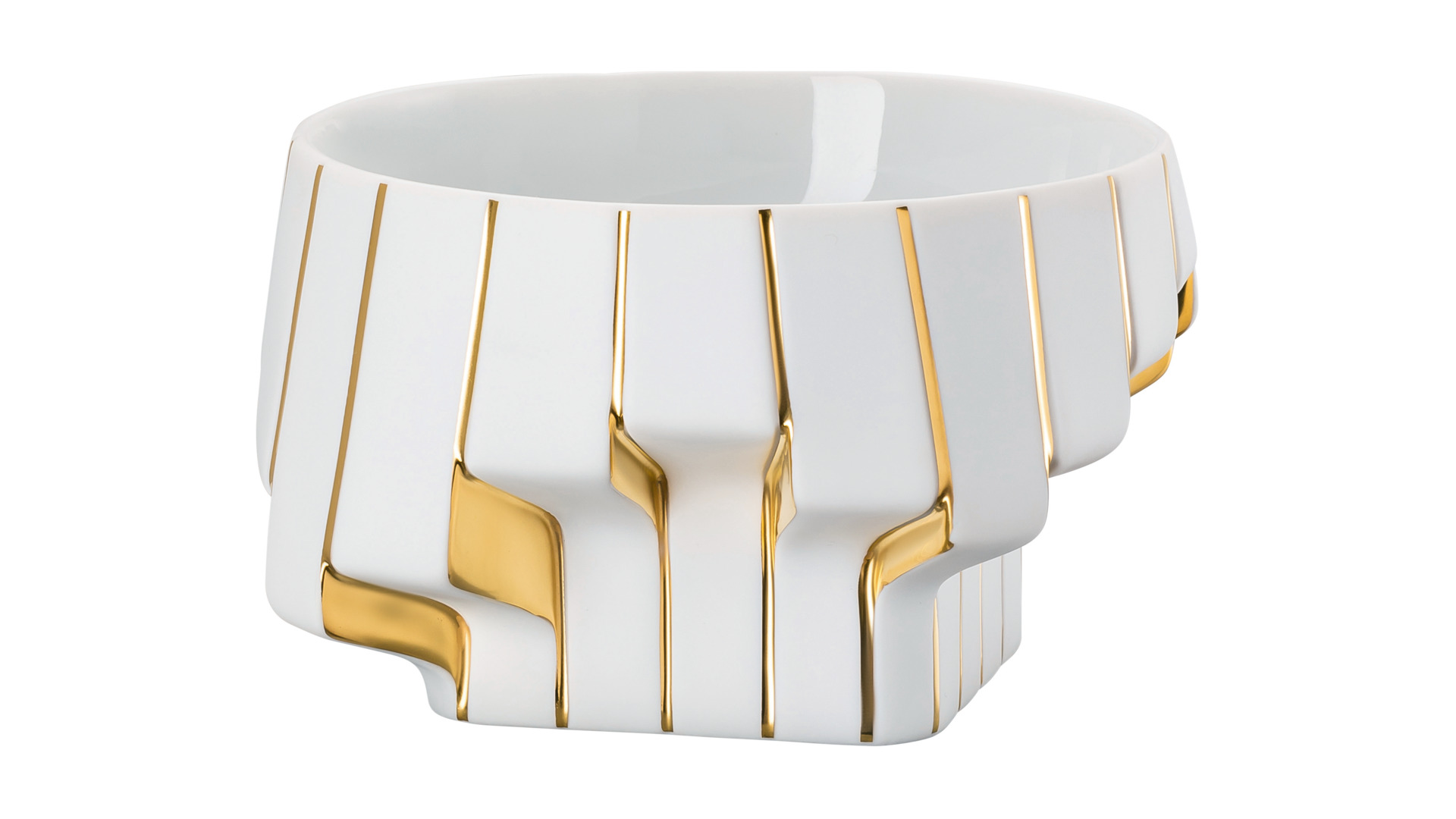 10640567 Rosenthal Чаша Rosenthal Полосы 16см, фарфор, белая, золотая (Заха Хадид) Фарфор  - Вид №1