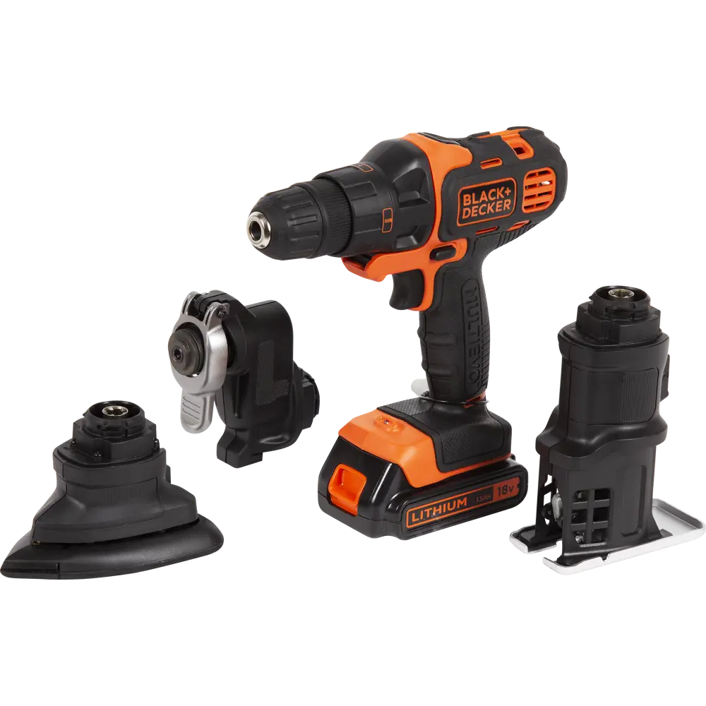 Дрель-шуруповерт аккумуляторная Black&Decker Multievo, 18 В Li-ion 2х1.5 Ач, набор универсальных насадок 82068921 STLM-2070097 BLACK + DECKER 