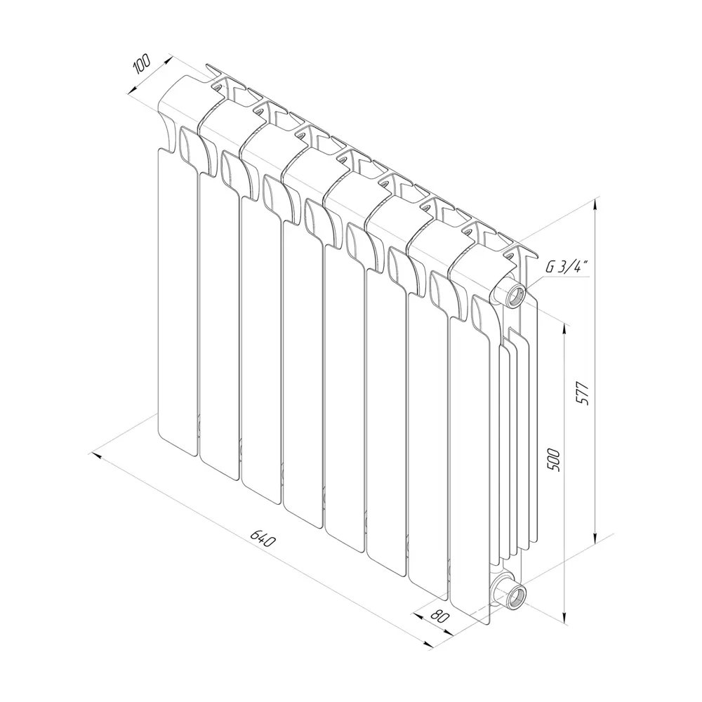 Радиатор секционный Rifar Monolit M50008RAL3011 500/100 8 секций боковое подключение биметалл бордо 82560812 STLM-2142481 - Вид №5