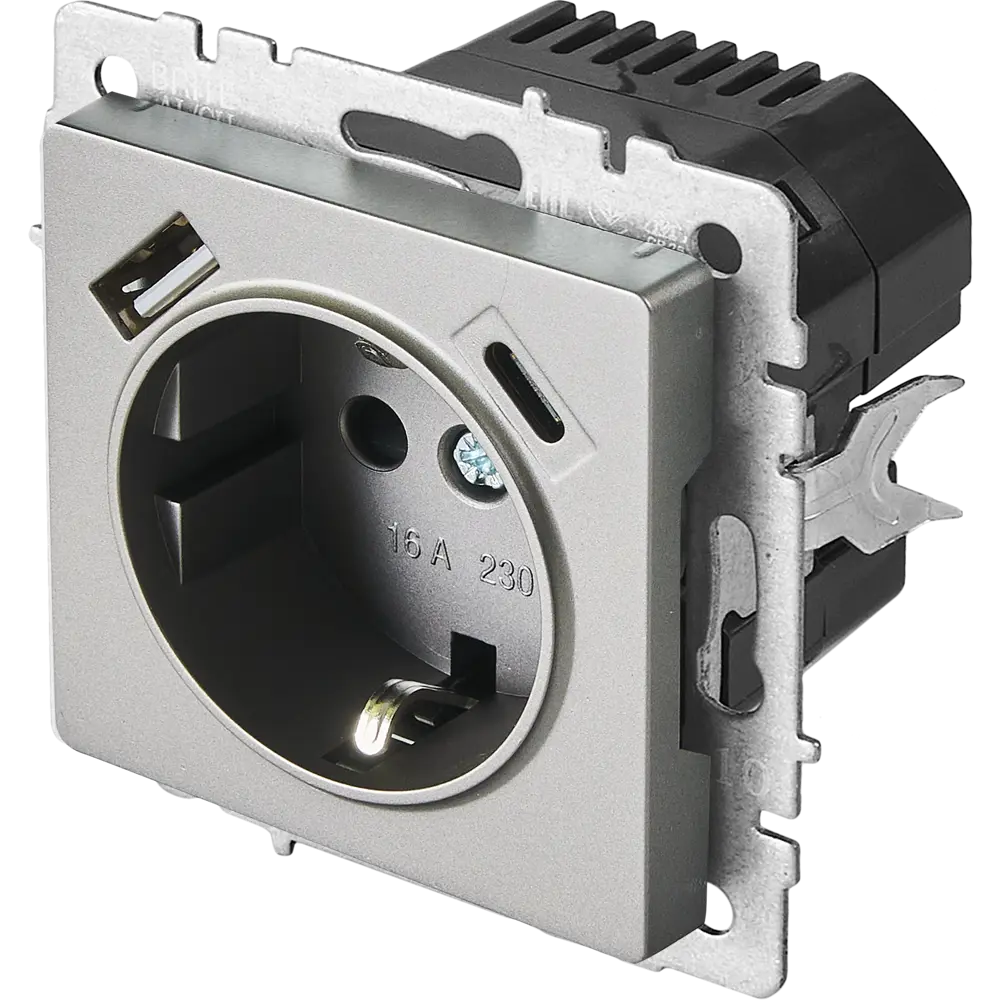 Розетка IEK Brite с USB-портом для скрытого монтажа в стальном цвете 87761604 STLM-1101394 - Вид №1