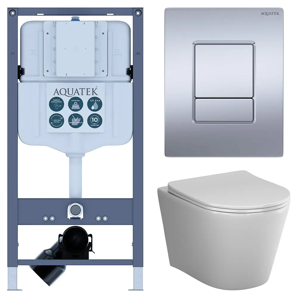 Комплект инсталляции Aquatek Pneumo N 49 с безободковым унитазом AM.PM Flash клавиша Aquatek Pnn-0000003 серая Pneumo N49 STLM-2192709