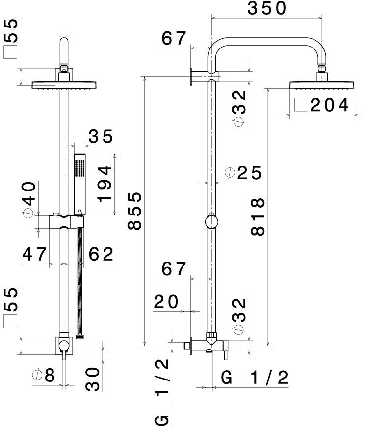 newform Настенная душевая стойка с переключателем и ручным душем Set doccia 486 - Вид №2