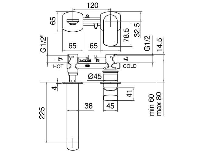 Настенный смеситель для раковины Zazzeri Surf ARCH-00032022 - Вид №2
