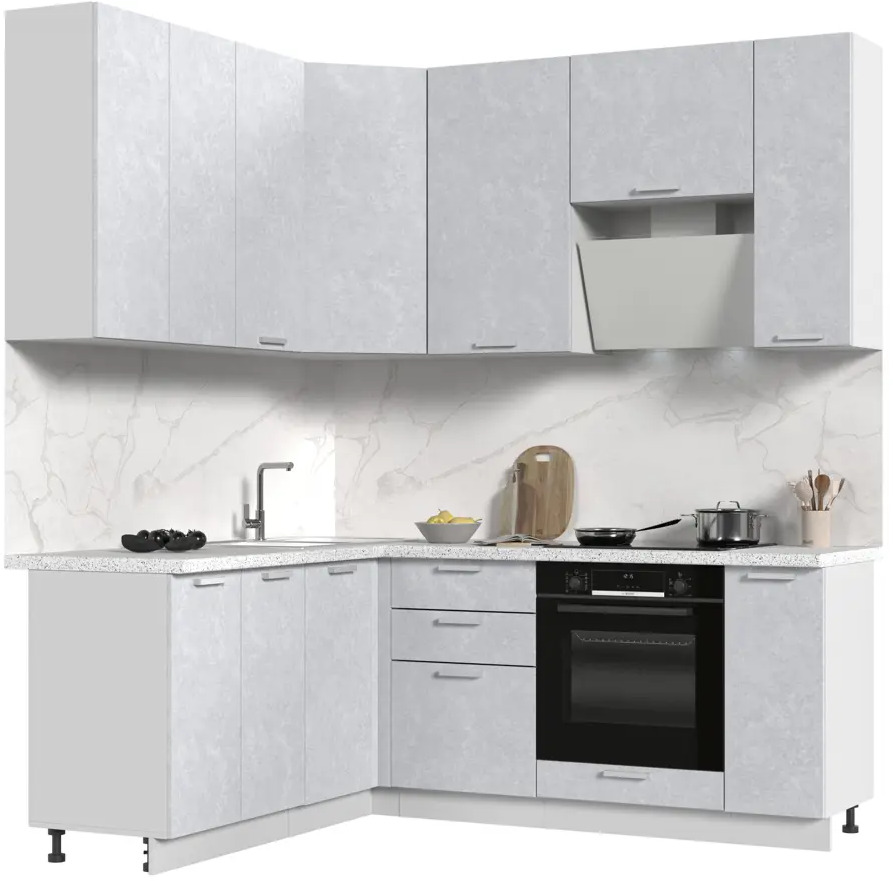 91567031 Кухонный гарнитур угловой Стендмебель Бетоны 200x237x60 см ЛДСП цвет белый/бетон снежный STLM-0865068