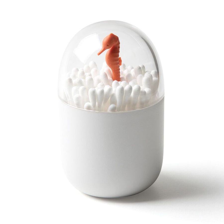 QL10314-CL-WH Контейнер для ватных палочек seahorse белый Qualy 