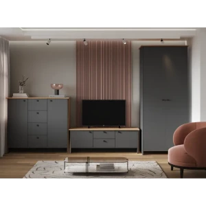 91826383 Шкаф-витрина Альбина Мс Теодора с витриной 52x210x53 см ЛДСП цвет графит STLM-1463579
