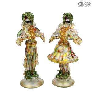 824 ORIGINALMURANOGLASS Статуэтки Арлекино - Венецианская пара на карнавале - муранское стекло OMG 15 см