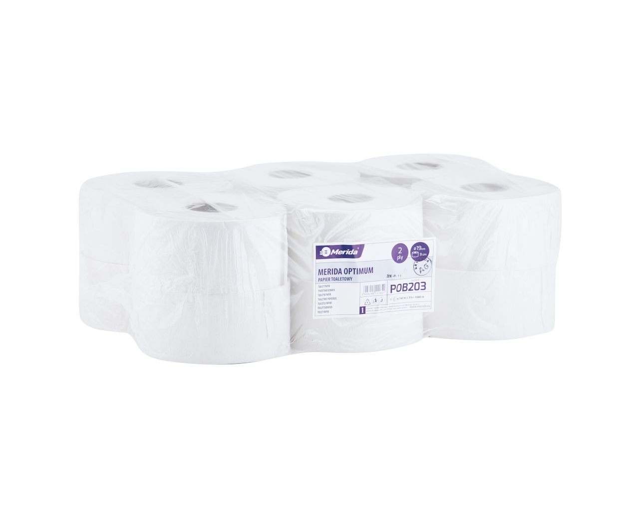 POB203 Туалетная бумага ОПТИМУМ, белая, диаметр 19 см, длина 140 м, двухслойная, в упаковке 12 шт. Merida 