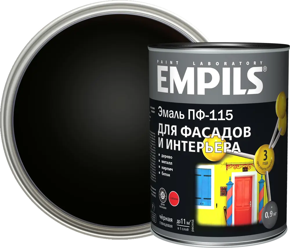 18449412 Эмаль ПФ-115 Empils PL глянцевая цвет чёрная 0.9 кг STLM-0010819