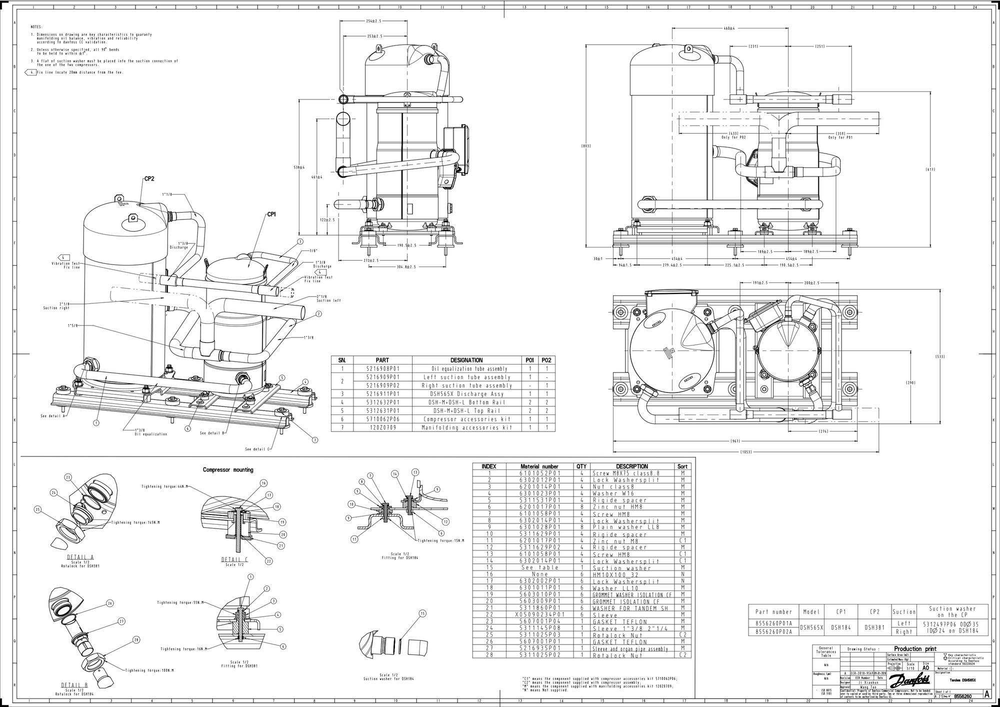 Danfoss DSH — Герметичные спиральные компрессоры, R410A DSH105A4ALA Компрессор спиральный 120H1190  - Вид №14