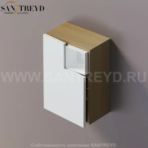 FLAT V Подвесной шкаф с мыльницей с петлями слева. Отделка: натуральный дуб и белая краска. AFXMO238042RTZ