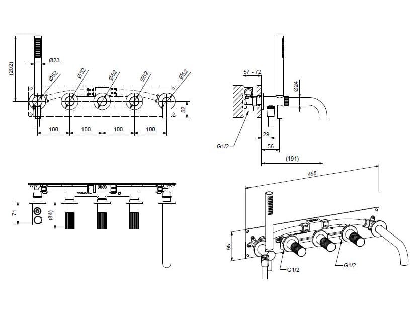 Хромированный латунный настенный смеситель для ванны Bugnatese Moon ARCH-00151707