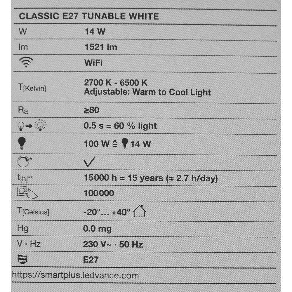 Лампа умная светодиодная Wi-Fi Osram Smart Plus E27 220-240 В 14 Вт груша матовая 1521 лм изменение оттенков белого LEDVANCE STLM-2107127 - Вид №5