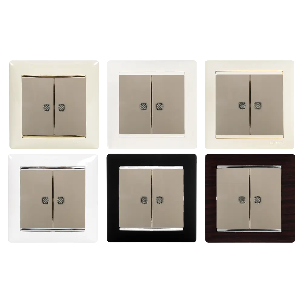 Legrand Valena Classic - двухклавишный выключатель с зелёной подсветкой, слоновая кость 12241274 STLM-0001848 - Вид №1