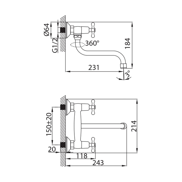 BOSSB00M09 Milardo Bosfor Настенный смеситель для кухни Bosfor Россия  - Вид №4