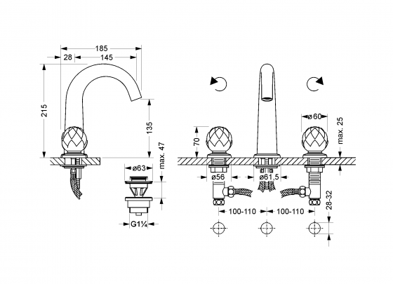 Смеситель для раковины на три отверстия ½" JOERGER Belledorновинка 631.30.300.000-AA - Вид №1