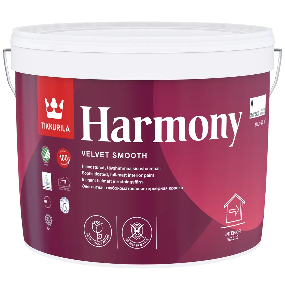 Краска для стен и потолков Tikkurila Гармония цвет белый 9 л STLM-2037186