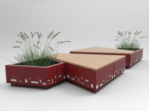 Стальная и деревянная скамейка со встроенной плантатором без спинки